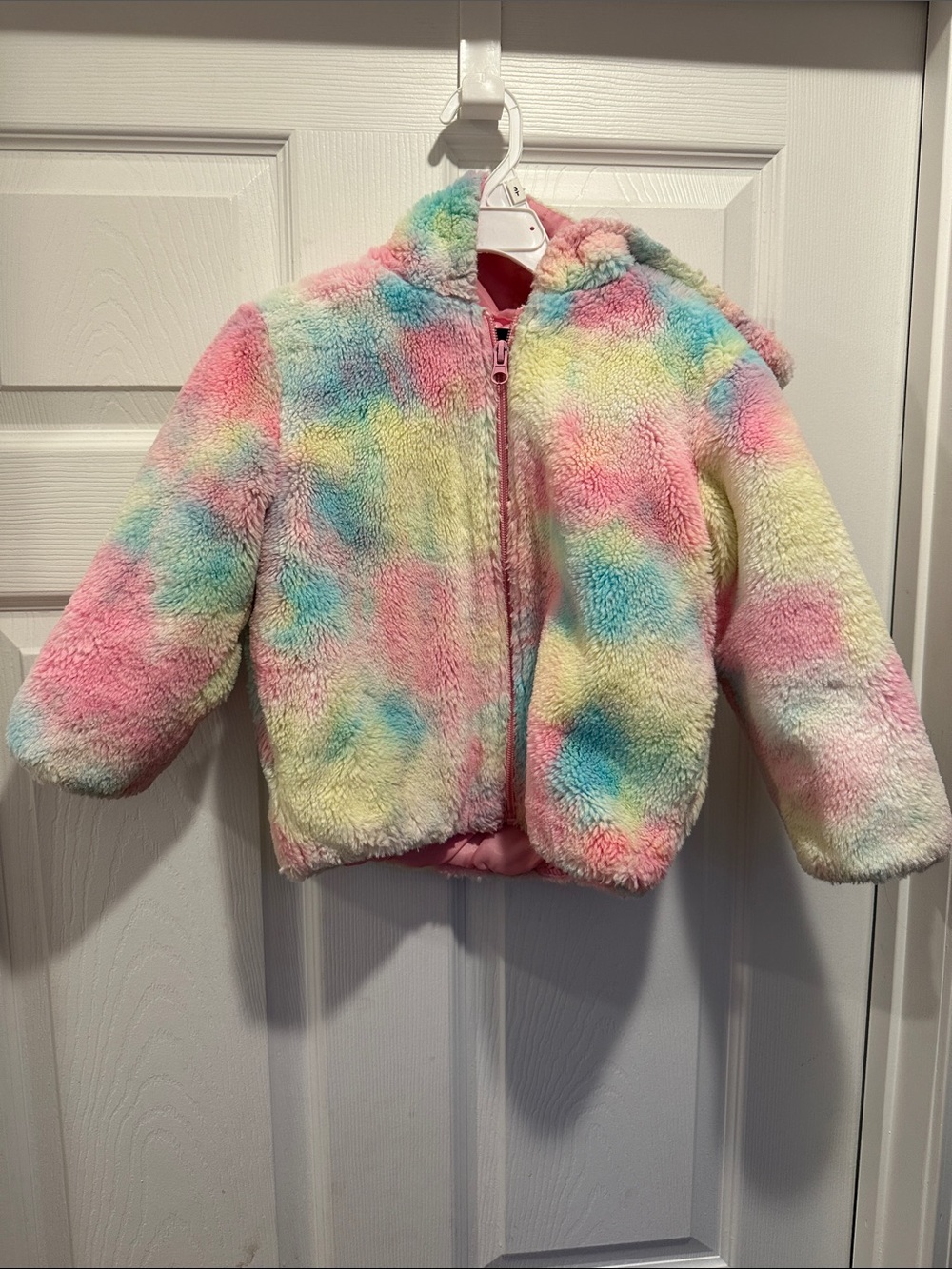 Rothschild Kids Rainbow Plush Tie-Dye Puffer Jacket - Pink, Yellow, Blue